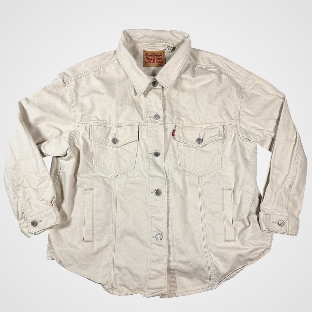 Levis Ex-Boyfriend Trucker Jacket XL Off-White Cream Denim Boxy Fit Bomber Coat